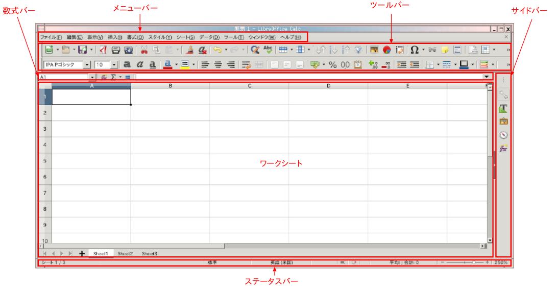 Calcの操作画面